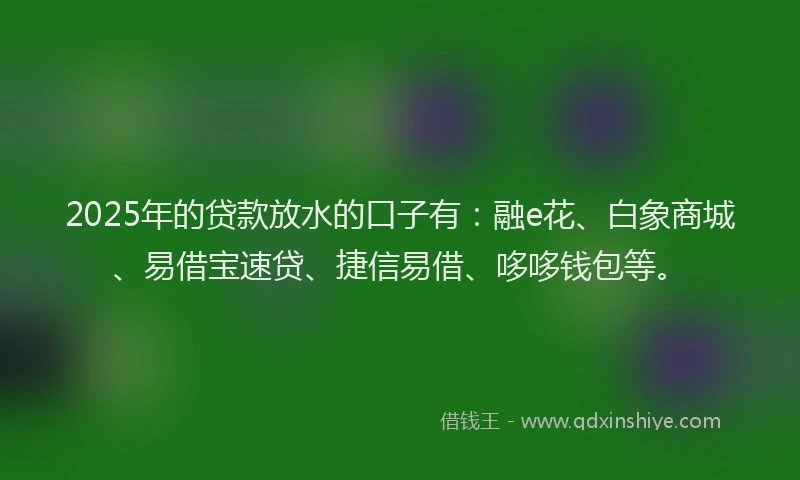 2025年的贷款放水的口子有：融e花、白象商城、易借宝速贷、捷信易借、哆哆钱包等。