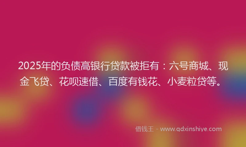 2025年的负债高银行贷款被拒有：六号商城、现金飞贷、花呗速借、百度有钱花、小麦粒贷等。