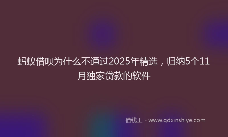 蚂蚁借呗为什么不通过2025年精选，归纳5个11月独家贷款的软件