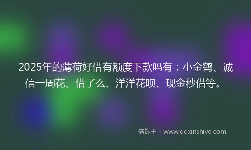 2025年的薄荷好借有额度下款吗有：小金鹤、诚信一周花、借了么、洋洋花呗、现金秒借等。