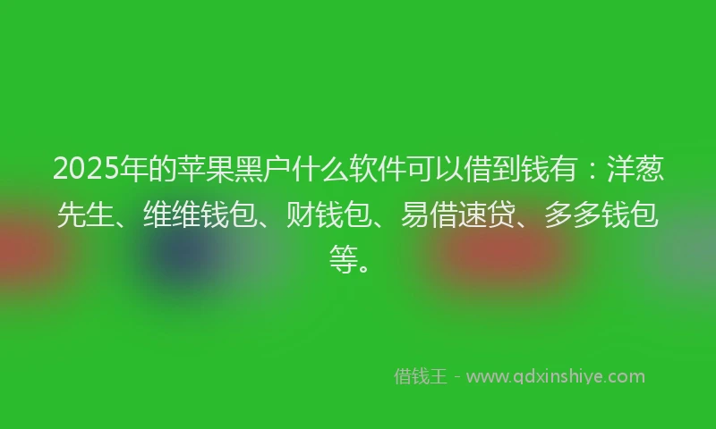 2025年的苹果黑户什么软件可以借到钱有：洋葱先生、维维钱包、财钱包、易借速贷、多多钱包等。