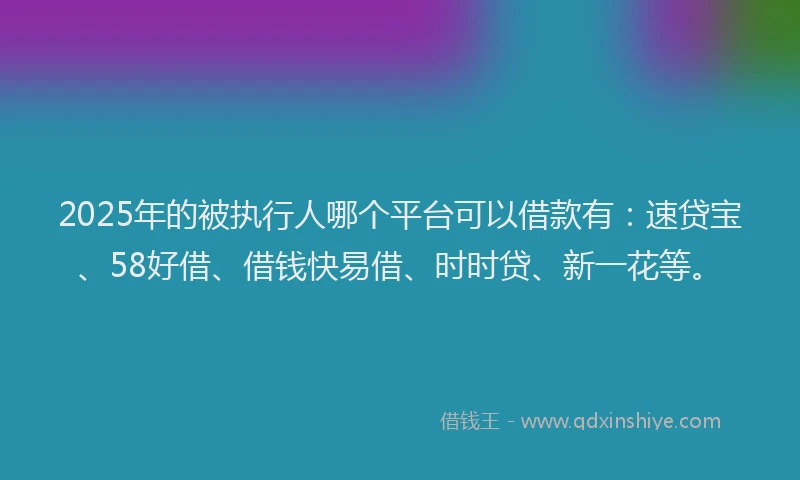 2025年的被执行人哪个平台可以借款有：速贷宝、58好借、借钱快易借、时时贷、新一花等。
