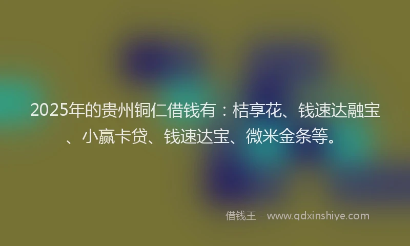 2025年的贵州铜仁借钱有：桔享花、钱速达融宝、小赢卡贷、钱速达宝、微米金条等。