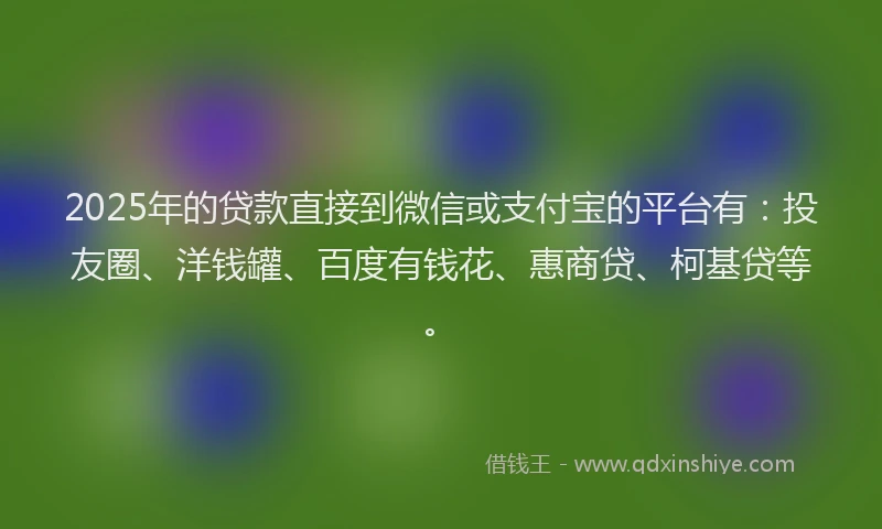 2025年的贷款直接到微信或支付宝的平台有：投友圈、洋钱罐、百度有钱花、惠商贷、柯基贷等。