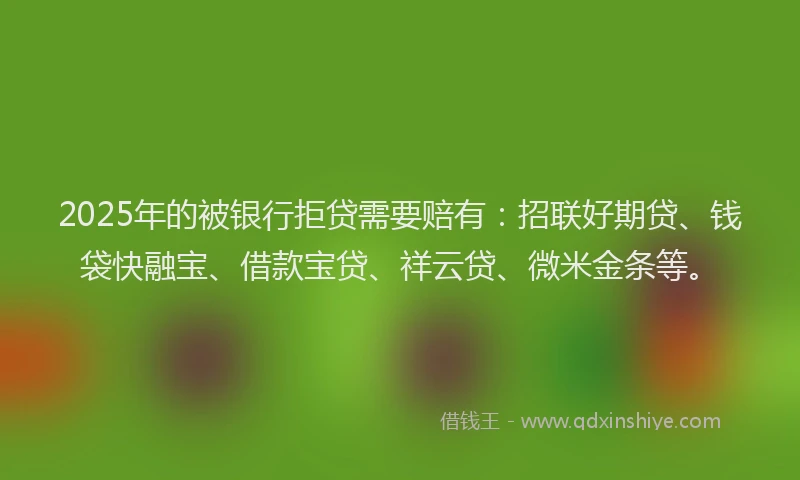 2025年的被银行拒贷需要赔有：招联好期贷、钱袋快融宝、借款宝贷、祥云贷、微米金条等。