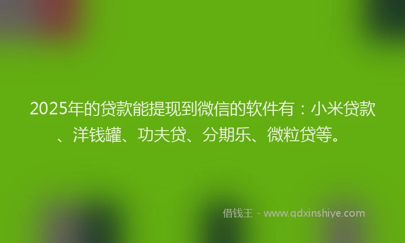 2025年的贷款能提现到微信的软件有：小米贷款、洋钱罐、功夫贷、分期乐、微粒贷等。