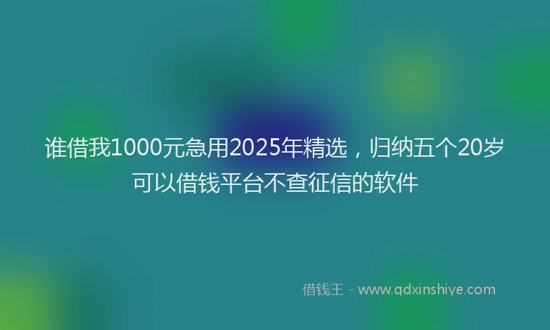 谁借我1000元急用2025年精选，归纳五个20岁可以借钱平台不查征信的软件