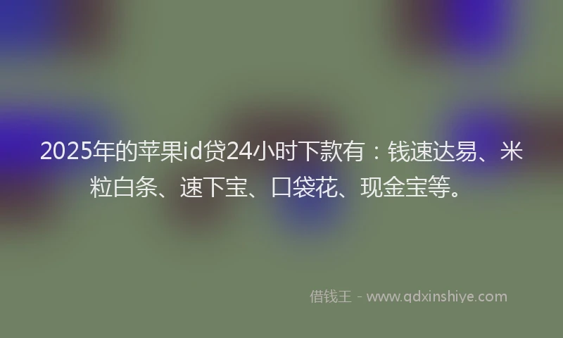 2025年的苹果id贷24小时下款有:钱速达易、米粒白条、速下宝、口袋花、现金宝等。