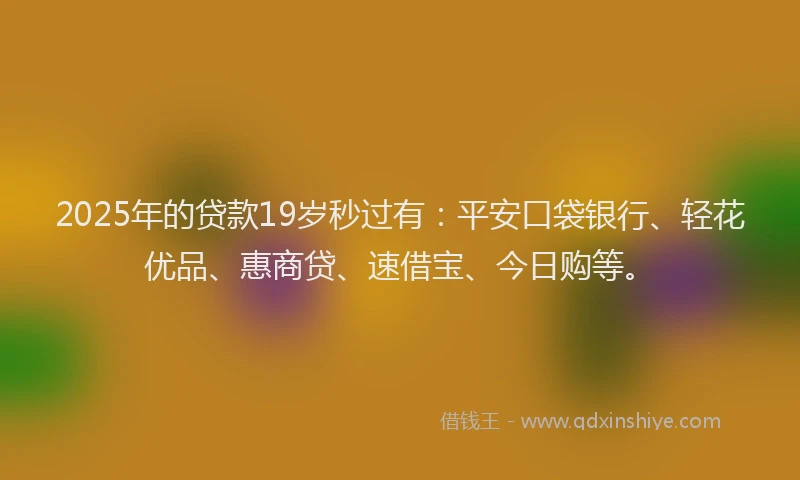 2025年的贷款19岁秒过有：平安口袋银行、轻花优品、惠商贷、速借宝、今日购等。