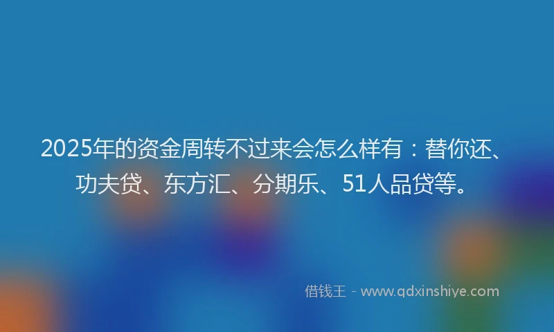 2025年的资金周转不过来会怎么样有：替你还、功夫贷、东方汇、分期乐、51人品贷等。