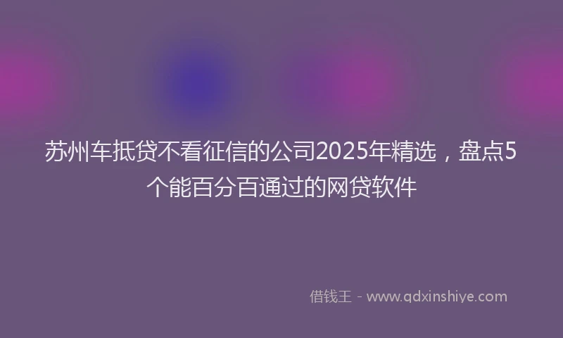 苏州车抵贷不看征信的公司2025年精选，盘点5个能百分百通过的网贷软件