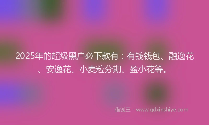 2025年的超级黑户必下款有：有钱钱包、融逸花、安逸花、小麦粒分期、盈小花等。