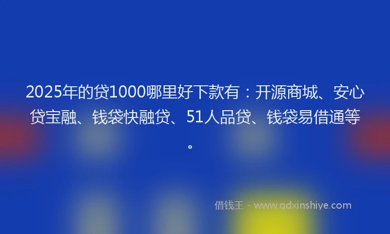 2025年的贷1000哪里好下款有：开源商城、安心贷宝融、钱袋快融贷、51人品贷、钱袋易借通等。