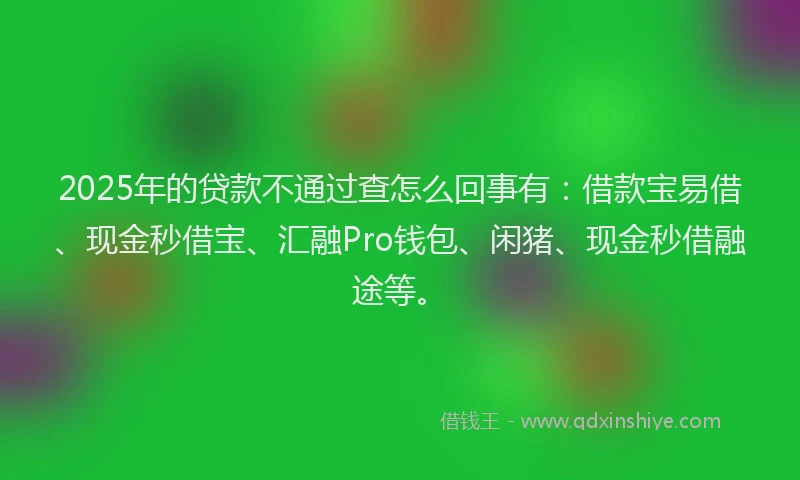 2025年的贷款不通过查怎么回事有：借款宝易借、现金秒借宝、汇融Pro钱包、闲猪、现金秒借融途等。