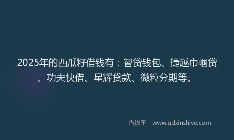 2025年的西瓜籽借钱有：智贷钱包、捷越巾帼贷、功夫快借、星辉贷款、微粒分期等。