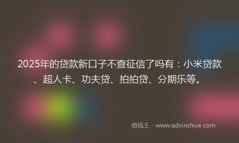 2025年的贷款新口子不查征信了吗有：小米贷款、超人卡、功夫贷、拍拍贷、分期乐等。