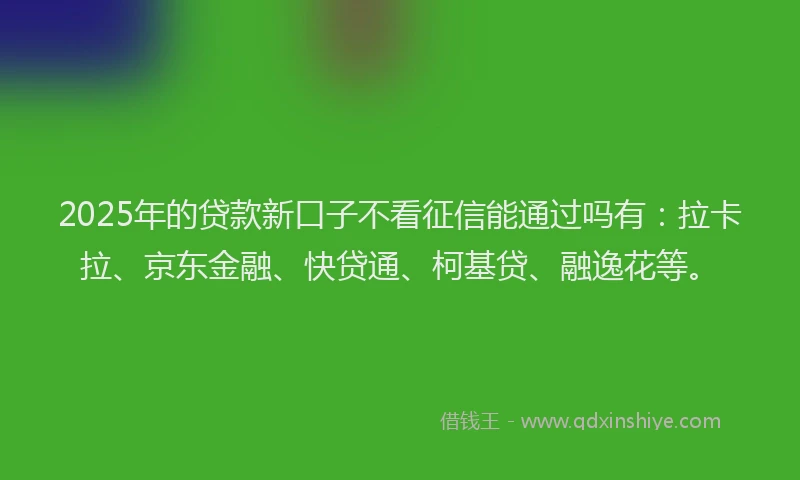 2025年的贷款新口子不看征信能通过吗有：拉卡拉、京东金融、快贷通、柯基贷、融逸花等。