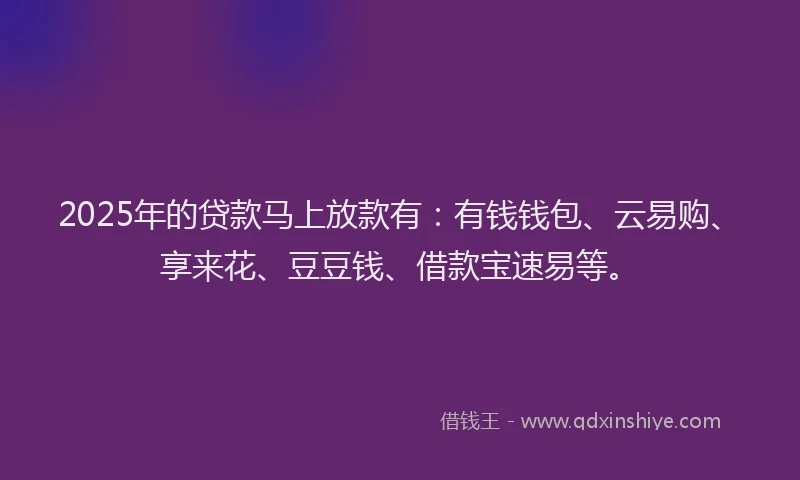 2025年的贷款马上放款有:有钱钱包、云易购、享来花、豆豆钱、借款宝速易等。