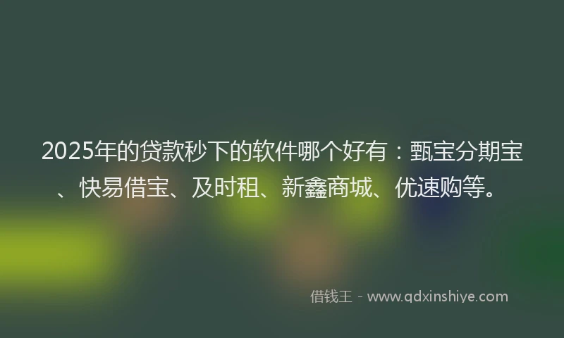 2025年的贷款秒下的软件哪个好有：甄宝分期宝、快易借宝、及时租、新鑫商城、优速购等。