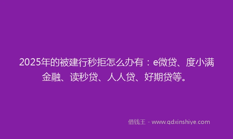 2025年的被建行秒拒怎么办有：e微贷、度小满金融、读秒贷、人人贷、好期贷等。