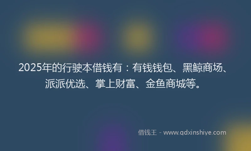 2025年的行驶本借钱有：有钱钱包、黑鲸商场、派派优选、掌上财富、金鱼商城等。