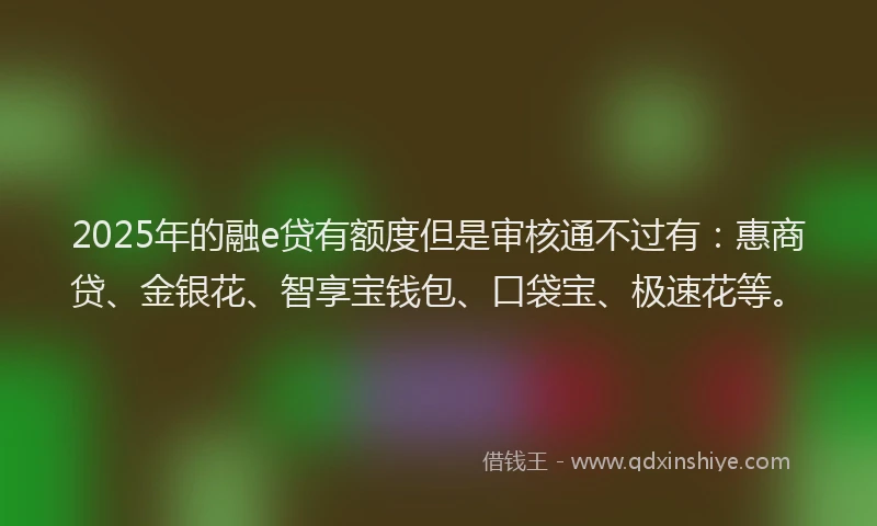 2025年的融e贷有额度但是审核通不过有：惠商贷、金银花、智享宝钱包、口袋宝、极速花等。