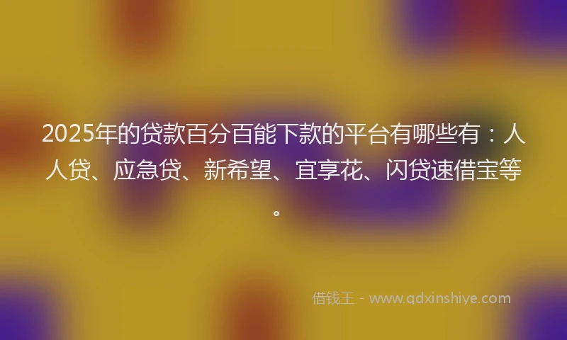 2025年的贷款百分百能下款的平台有哪些有：人人贷、应急贷、新希望、宜享花、闪贷速借宝等。