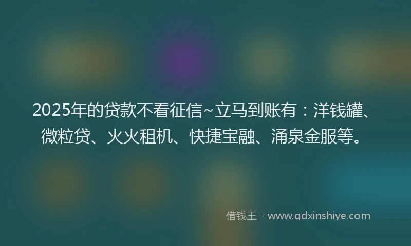 2025年的贷款不看征信~立马到账有：洋钱罐、微粒贷、火火租机、快捷宝融、涌泉金服等。