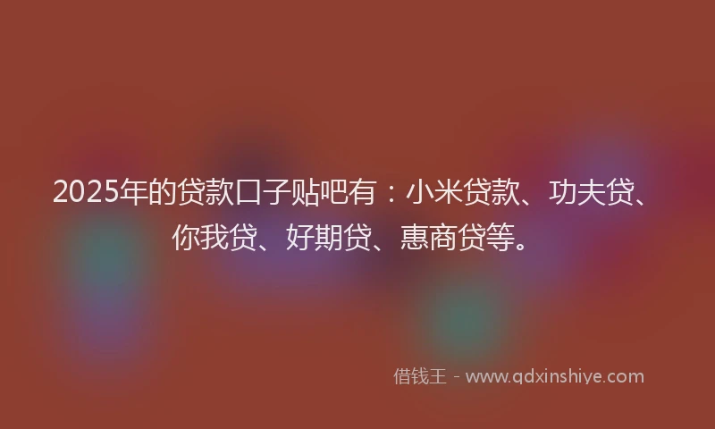 2025年的贷款口子贴吧有：小米贷款、功夫贷、你我贷、好期贷、惠商贷等。