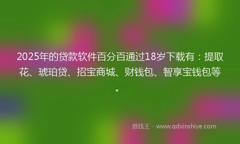 2025年的贷款软件百分百通过18岁下载有：提取花、琥珀贷、招宝商城、财钱包、智享宝钱包等。