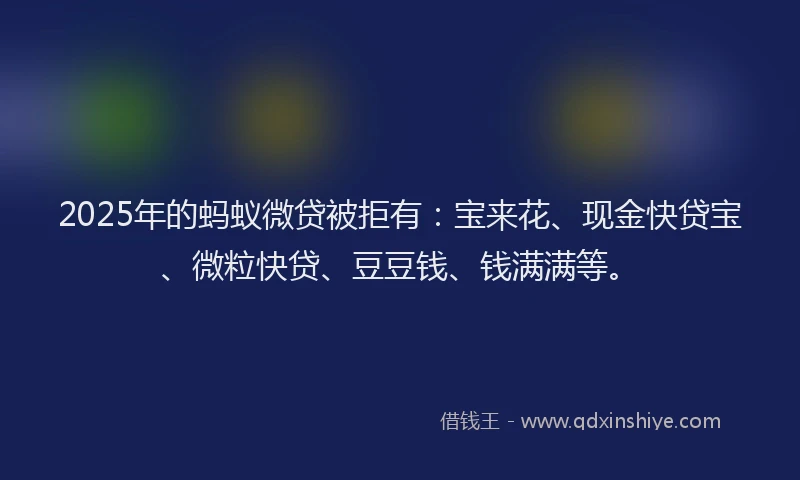 2025年的蚂蚁微贷被拒有：宝来花、现金快贷宝、微粒快贷、豆豆钱、钱满满等。