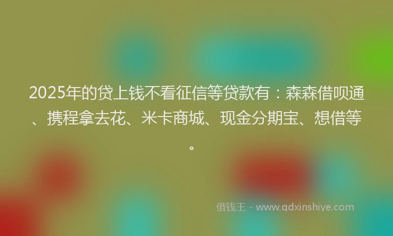 2025年的贷上钱不看征信等贷款有：森森借呗通、携程拿去花、米卡商城、现金分期宝、想借等。