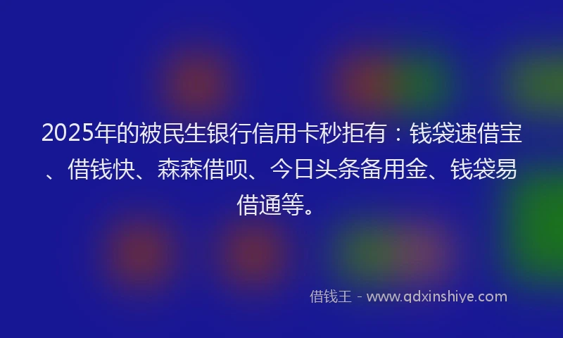 2025年的被民生银行信用卡秒拒有：钱袋速借宝、借钱快、森森借呗、今日头条备用金、钱袋易借通等。