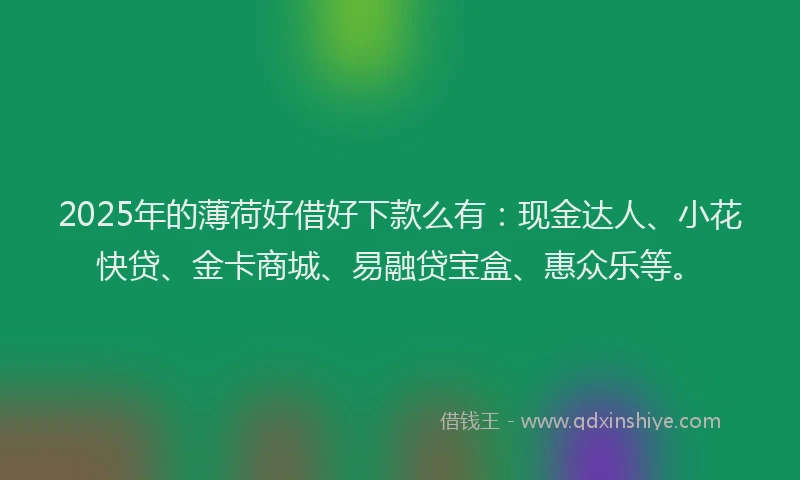 2025年的薄荷好借好下款么有：现金达人、小花快贷、金卡商城、易融贷宝盒、惠众乐等。