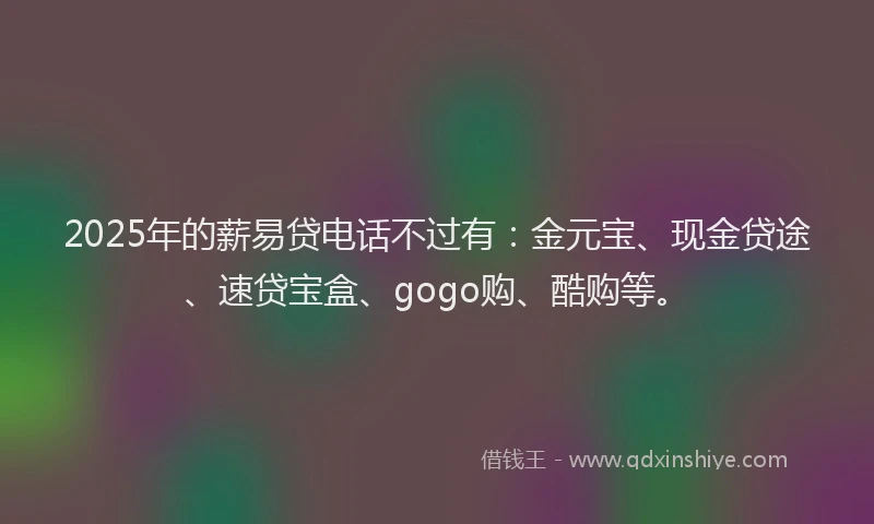 2025年的薪易贷电话不过有：金元宝、现金贷途、速贷宝盒、gogo购、酷购等。