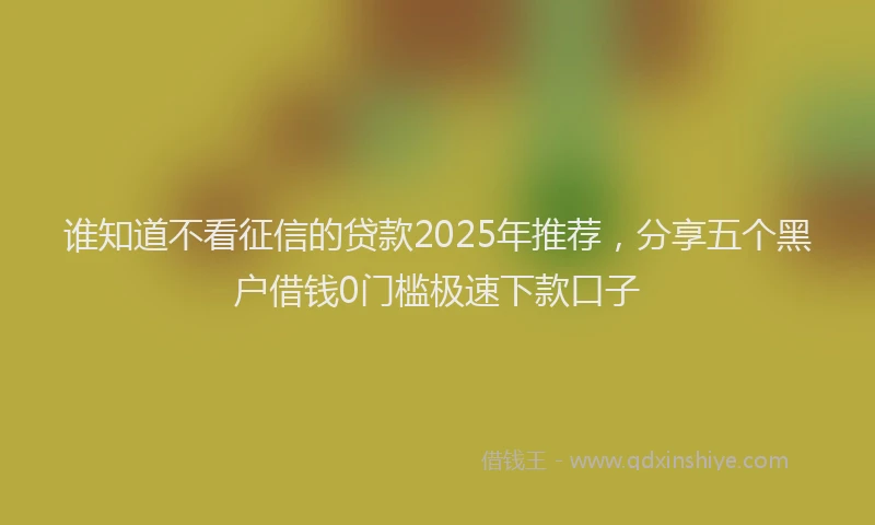 谁知道不看征信的贷款2025年推荐，分享五个黑户借钱0门槛极速下款口子
