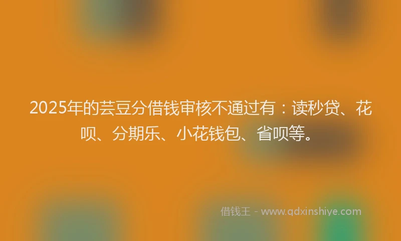 2025年的芸豆分借钱审核不通过有：读秒贷、花呗、分期乐、小花钱包、省呗等。