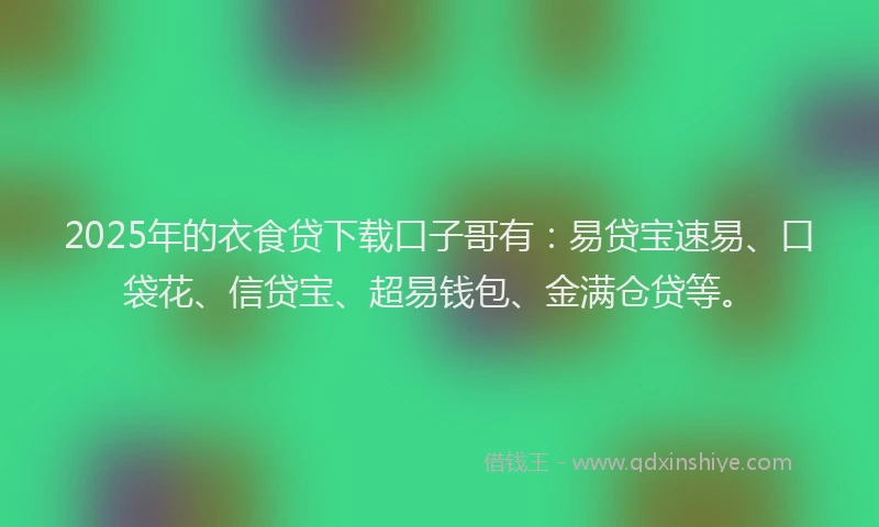2025年的衣食贷下载口子哥有：易贷宝速易、口袋花、信贷宝、超易钱包、金满仓贷等。