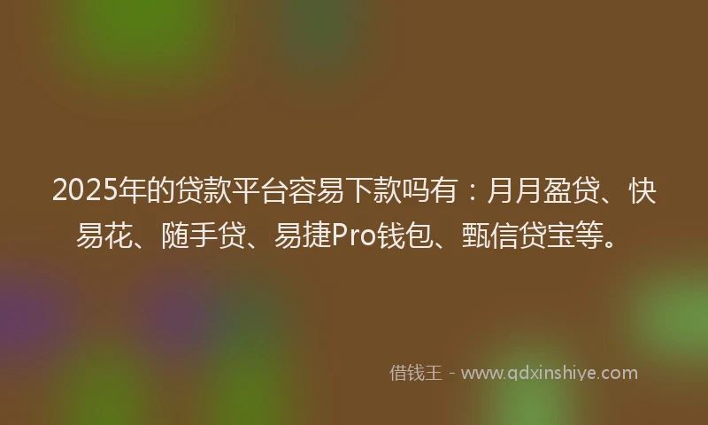 2025年的贷款平台容易下款吗有：月月盈贷、快易花、随手贷、易捷Pro钱包、甄信贷宝等。