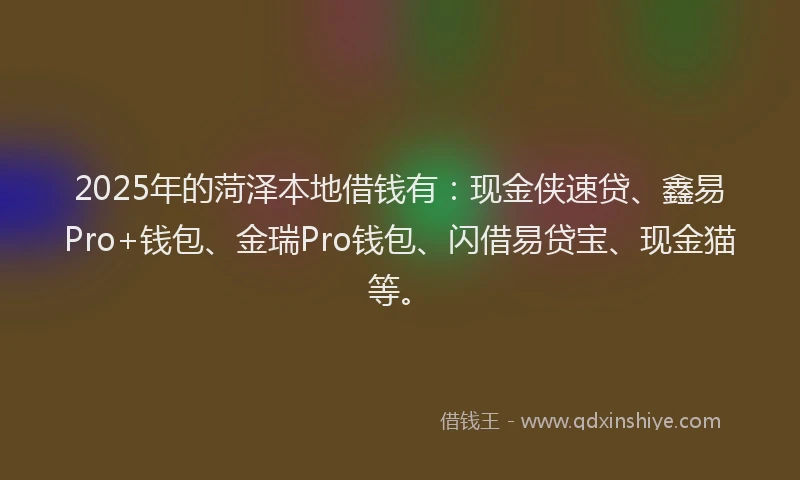 2025年的菏泽本地借钱有：现金侠速贷、鑫易Pro+钱包、金瑞Pro钱包、闪借易贷宝、现金猫等。