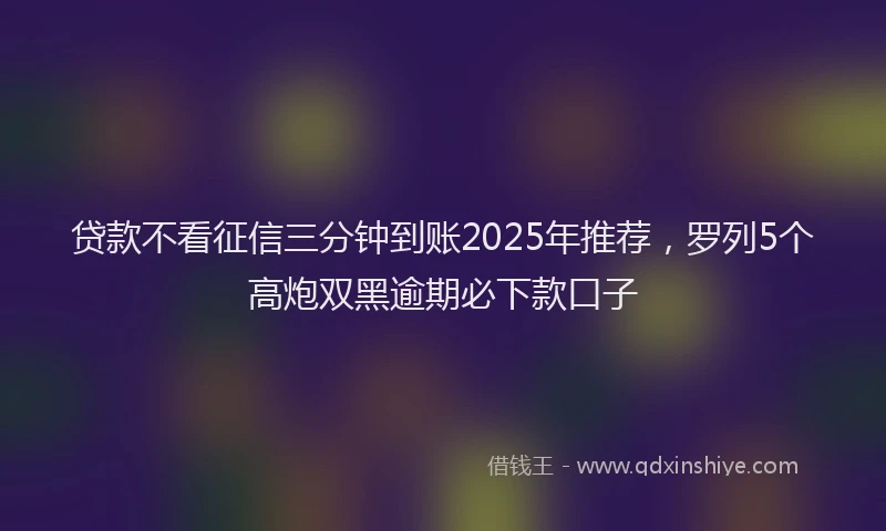 贷款不看征信三分钟到账2025年推荐，罗列5个高炮双黑逾期必下款口子