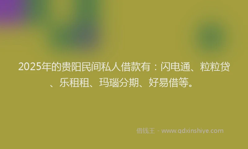 2025年的贵阳民间私人借款有：闪电通、粒粒贷、乐租租、玛瑙分期、好易借等。