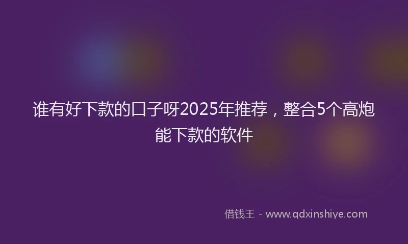谁有好下款的口子呀2025年推荐，整合5个高炮能下款的软件
