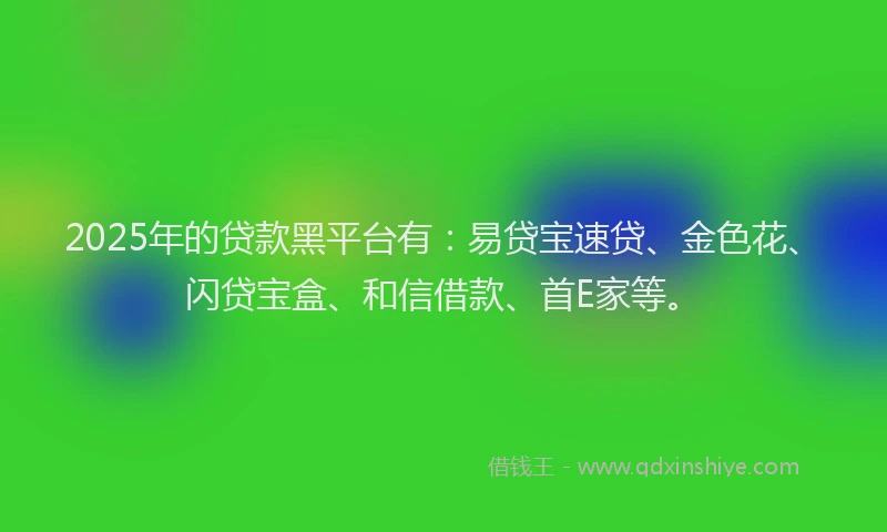 2025年的贷款黑平台有：易贷宝速贷、金色花、闪贷宝盒、和信借款、首E家等。