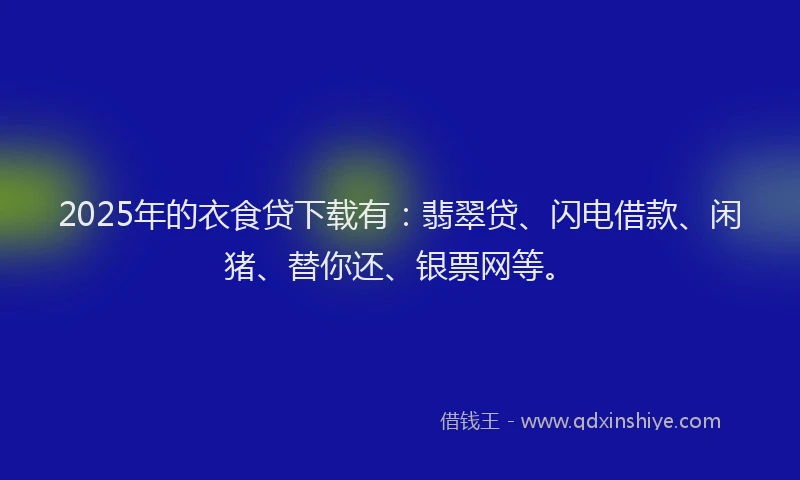 2025年的衣食贷下载有：翡翠贷、闪电借款、闲猪、替你还、银票网等。