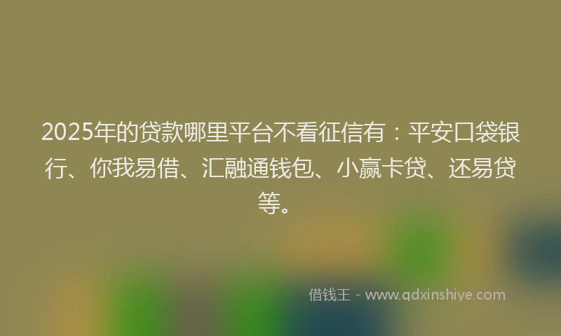 2025年的贷款哪里平台不看征信有：平安口袋银行、你我易借、汇融通钱包、小赢卡贷、还易贷等。