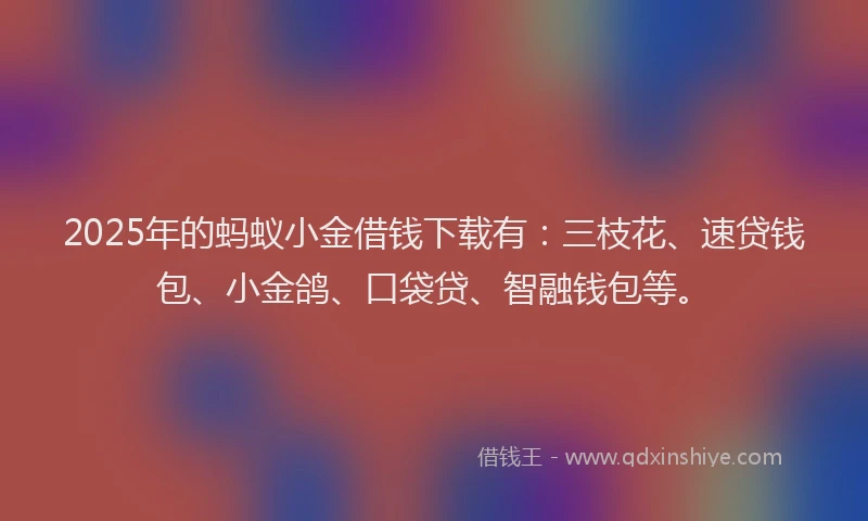 2025年的蚂蚁小金借钱下载有：三枝花、速贷钱包、小金鸽、口袋贷、智融钱包等。