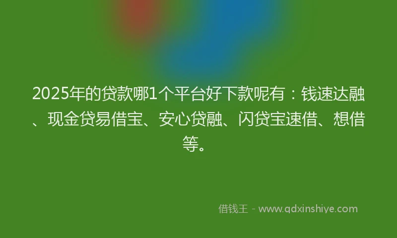 2025年的贷款哪1个平台好下款呢有：钱速达融、现金贷易借宝、安心贷融、闪贷宝速借、想借等。