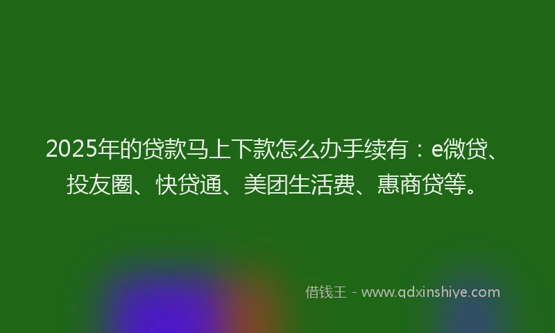 2025年的贷款马上下款怎么办手续有：e微贷、投友圈、快贷通、美团生活费、惠商贷等。
