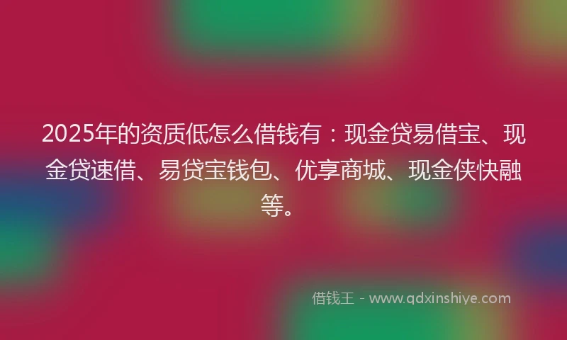 2025年的资质低怎么借钱有：现金贷易借宝、现金贷速借、易贷宝钱包、优享商城、现金侠快融等。